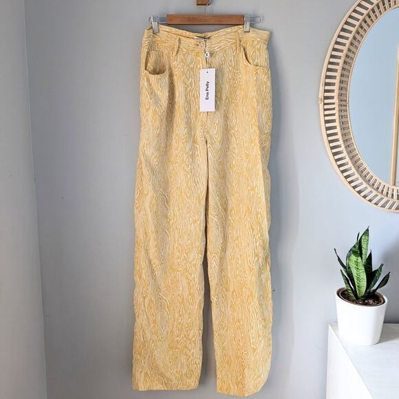 ENA PELLY Woodgrain High Waist Flare Pants, NWT, Yellow, size 10 - Picture 1 of 7